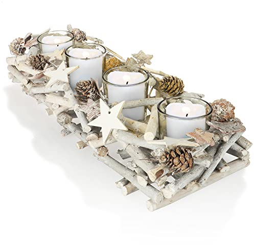 COM-FOUR® Adventskranz länglich, Kerzenständer Weihnachten für 4 Kerzen, Kerzenhalter, Adventsgesteck, XL Adventskerzenhalter, Kerzenleiste als Tischdeko (Advents-Kerzenhalter)
