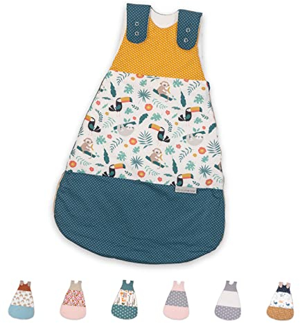 ULLENBOOM Sommerschlafsack Baby Dschungel (Made in EU) - Schlafsack Baby Sommer aus Baumwolle, bequemer Schlummersack für Babys und Neugeborene, Größe: 68 bis 74