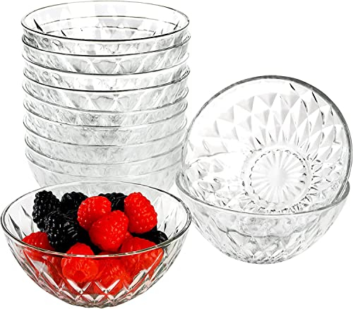 Jucoan 12 Pack 300 ml Small Glass Bowls, 12.5 cm Diamond Cut Glass Prep Bowls, Stackable Salad Bowl for Dessert, Ice Cream, Fruit, Cereal, Candy, Yogurt