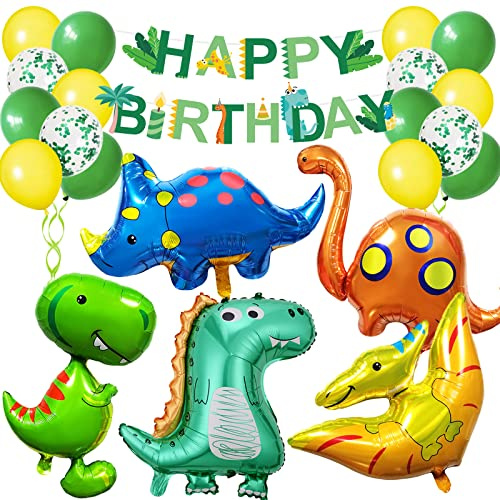 XXL Dinosaurier Geburtstag Deko Set mit Happy Birthday-Girlande und Folienballon Party-Dschungel Deko für Jungen