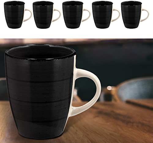 Kaffeebecher 6er Set | dunkelbraun 360ml 9x11cm Steingut | Bunte Tassen mit Henkel Tee Kaffee Glühwein | Keramiktasse für heiße Getränke (1 x 6er Set Becher dunkelbraun)