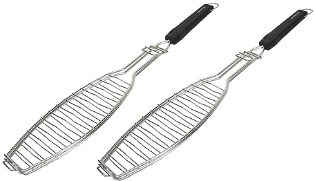 SANTOS 2xXL Fischbräter 61,5cm - Edelstahl Fisch-Grillkorb - Fischhalter mit Hitzeschutzgriff - für Fische bis zu 33cm - Spülmaschinenfest - Fischgrillzange - optimale Grillergebnisse