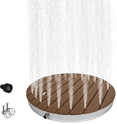 VA-Cerulean Gartendusche, PWC Bodendusche Outdoor, Regendusche Aussendusche bis zu 4 M hohe Fontänen, Solardusche für Camping Outdoor Haustier, Rund, Holzfarbe