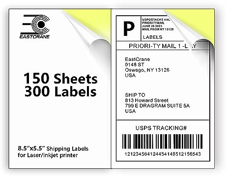 EastCrane 8.5x5.5 Shipping Labels,300 Half Sheet Shipping Labels for Laser and Inkjet Printers.