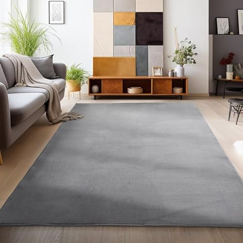 HomebyHome Kurzflor Teppich Wohnzimmer 120 x 170 cm Grau - Waschbarer Teppich für Schlafzimmer, Esszimmer und Ideal als Küchenteppich - Flauschiger Teppich Extra Weich, Einfarbig, rutschfest, Modern