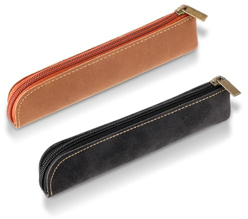 Amaxiu Federmäppchen aus Leder, 2 Stück Schlankes Stifteetui aus PU-Leder mit Reißverschluss Tragbarer handgefertigt luxuriöses ästhetischer Kleiner Stifthalter Schreibwaren Vintage Kosmetiktasche