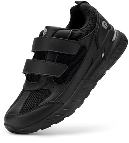 FitVille Extra Wide Walking Shoes for Men Wide Width, Hook and Loop Orthopedic Sneakers for Swollen Feet Neuropathy - Rebound Core V8 (X-Wide 12, All Black)