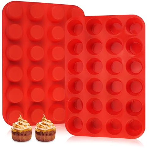2 Pezzi Stampi per Muffin Silicone, 24 Cavità Stampi Muffin, 32.5x22.5x2.3cm Stampo Muffin, Teglia Muffin Antiaderente, Riutilizzabile, Lavabile in Lavastoviglie, per Cupcakes, Brownies, Budino, Rosso