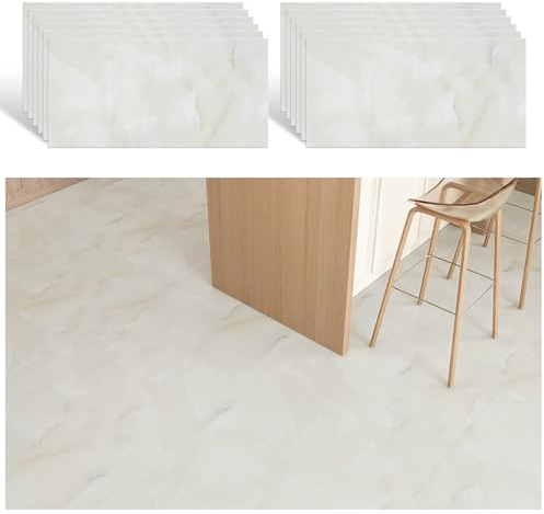 VEELIKE Suelo Vinilo Autoadhesivo Efecto Marmol Beige Vinilo Suelo Cocina Vinilo Suelo Autoadhesivo Baño Azulejos Adhesivos Salon Papel Adhesivo para Baldosas Habitacion 1.5mm 60cmx30cm 12 Piezas
