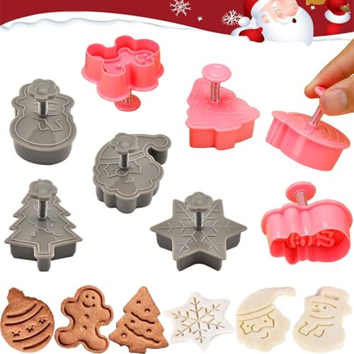 Weihnachtsausstecher, 8 Stück Keksausstecher Weihnachten, 3D Ausstechformen, Cookie Cutter kinder, Ausstechformen Eindrückformen Auswerfer Stempel Tortendeko Set