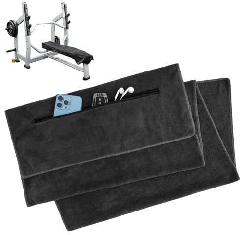 YIIFELL 120x50cm Fitness Handtuch, Sporthandtuch Microfaser Handtücher mit Reißverschlusstasche, Gym Handtuch für Fitnessstudio Yoga Outdoor und Training (Dunkelgrau)