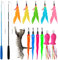 Gebiuhoo 13 Stück Katzen Spielzeug Kitten Angel, Katzenspielzeug mit Federn, 2 Verstellbare Katzenangel, 5 Federn, 4 Würmer, 2 Fisch Interaktives Katzenspielzeug Set für Indoor Kitten Katzentraining