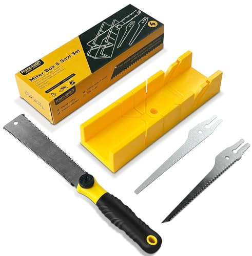 Konvixon Gehrungslade und Handsäge,6,8×30cm ABS-Schneidlade für NUR Kleinschnitte,3 Wechsel-Sägeblättern:Japansäge für Hart-&Weichholz,Gipskartonsäge für Hartholz/MDF/PVC,Feinzahnsäge für Weichmetalle