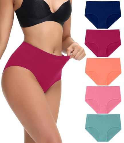wirarpa Culotte Femme Coton Taille Haute Slip Elasticité Culottes Femme Lot de 5 Multicolor Taille 3XL