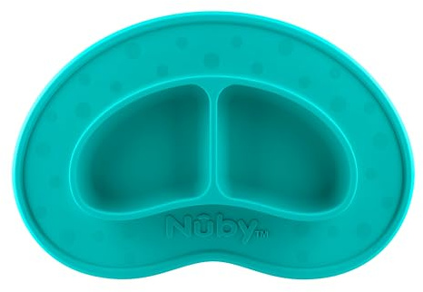 Nuby Sure Grip Miracle Mat 2-Section Toddler Plate - Suction Silicone Plate - 6+ Months - Aqua