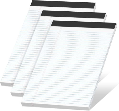 Roneky White Note Pads A4 College Ruled Legal Pad, 3 Pack Notepads A4 Lined Paper Narrow Ruled Writing Pads, 30 Sheets Per Note Pad, Micro Perforated White Legal Pads Line Pads for Work/School/Office