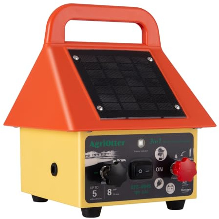 24 Hour Solar Electric Fence Charger,3-in-1 Electric Fence Charger,20 Miles,Solar/BatteryAC Powered Waterproof Design for Livestock Wildlife Control & Property Protection