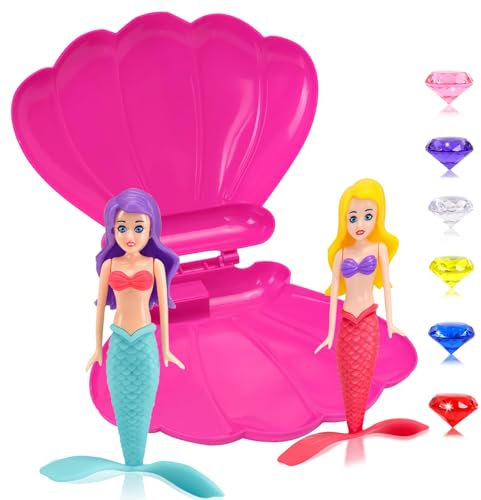 Kids Pool Toys 2Pcs Diving Mermaid with Hot Pink Shell,Mermaids Sinkers Swimming Pool Toys,Diving Games Training Children's Gifts,Swim Diving Pool Accessories Little Mermaid Water Toys for Girls