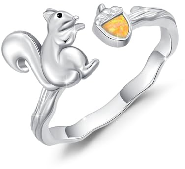 REDSUN Bague en forme d'écureuil en argent sterling 925 avec opale d'ambre