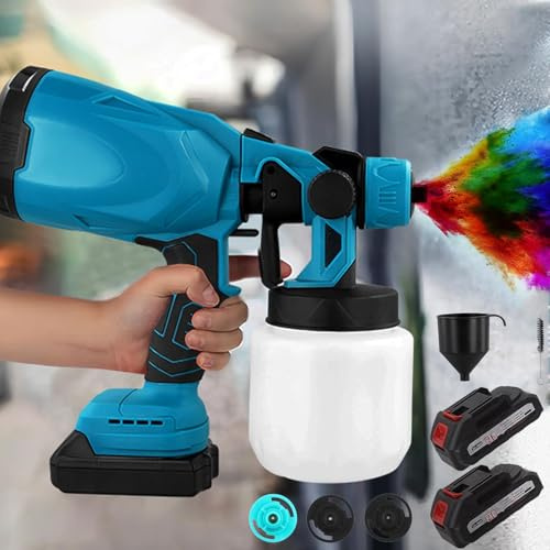 Pistola de pintura inalámbrica, 2 x 2000 mAh, baterías de litio, pulverizador eléctrico, 1200 ml, HVLP, 5 boquillas, 3 modos de pulverización para casa, armarios, paredes, muebles