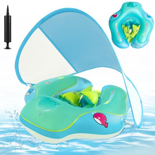 XUNIVERS Ciambella Neonato Mare,Anello Galleggiante per Bambini con Parasole SPF 50+,Salvagente Neonato con Parasole e Seggiolino di Sicurezza,Salvagente Galleggiante per bambini da 3 a 12 mesi