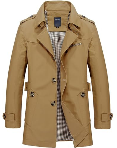 caidi Trench Cappotto Corto boutonné Caban Trench Coat Giacca a manica lunga Slim Fit Per autunno inverno in cotone uomo 5XL Kaki
