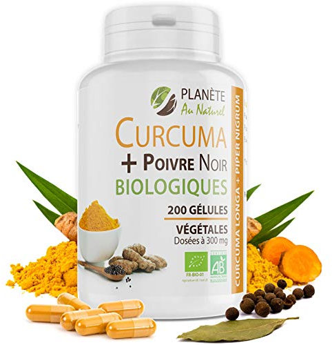 Planète au Naturel Curcuma et Poivre Noir Bio 300mg - 200 gélules végétales
