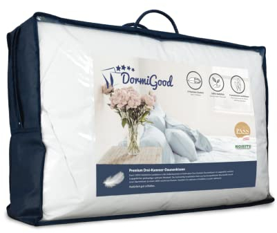 DormiGood Daunenkissen 80x80 - Made in Germany 3 Kammer Kopfkissen 80x80cm - Außenkammer aus 100% Daune - Federkissen 80 x 80 cm Allergiker geeignet - Kopfkissen 80x80 Federn und Daunen Füllung