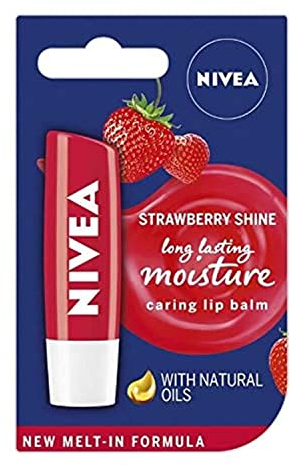 NIVEA Strawberry Shine - Barra de labios hidratante con manteca de karité, aceites y vitaminas de cuidado 4,8 g