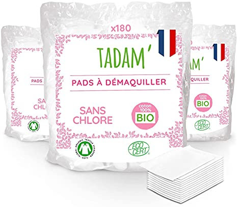 TADAM' - Cotons Bio à Démaquiller - Ultra Doux & Résistants - Peaux Normales & Sensibles - Hypoallergéniques - 540 Cotons