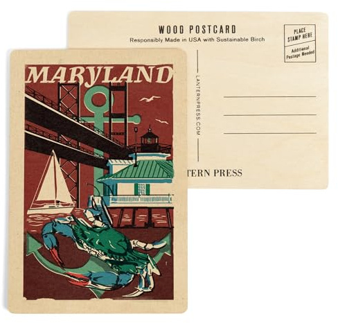 Maryland, Woodblock (4x6 Birch Wood Postcards, 2-Pack Stationary, Rustic Home Wall Decor)