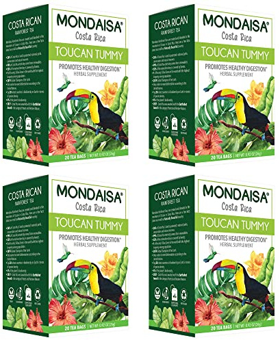 Mondaisa Toucan Tummy Herbal Tea | 20 Tea Bags (4 Pack) | Peppermint, Anise Seed & Chamomile | Costa Rican Rainforest Infusion