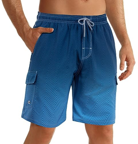ELETOP Men's Swimming Shorts Swim Trunks Quick Dry Board Shorts Men Performance Beach Shorts Surfing Shorts with Mesh Lining S-4XL Blue