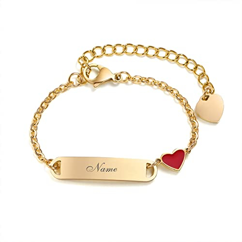 Kinder Baby Armband Mädchen Gravur:VNOX Personalisierte Armbänder Tochter|Gravierbare Kinderarmkette|Taufarmband Junge Mädel|Herzanhänger Namensarmband Babyarmband Taufgeschenke,12cm Gold Plated