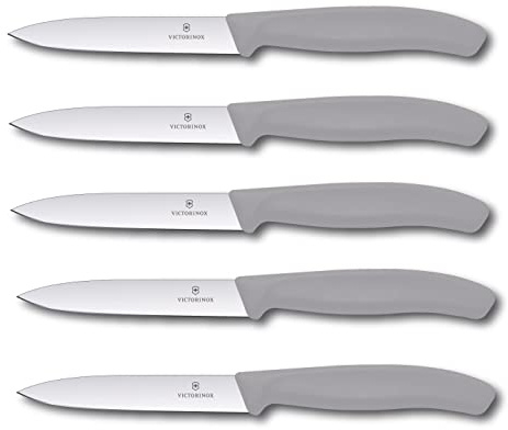 Victorinox | 5-tlg Gemüsemesser Set Swiss Classic Cool Grey/Grau – 10 cm ohne Wellenschliff – Tomatenmesser