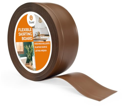 Quest Mjuk Golvlist, Mjuk Sockellist utan tejp – 70 mm x 20 mm – avslutningslist, bred böjbar list – för väggar, golv – PVC, flexibel, vattentät, dekorativ. (Brun, 5m)