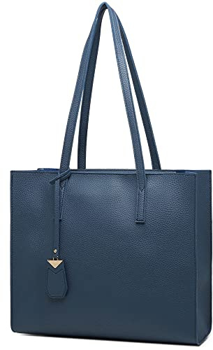MORGLOVE Women's Tote Bag Large Handbag Soft Leather Simple Shoulder Bag with Zipper for School Work Leisure (A-Blue)
