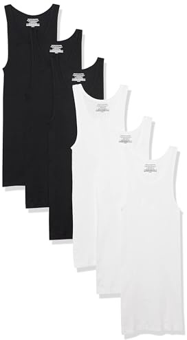 Amazon Essentials Canottiere Intime Leggere Uomo, Pacco da 6, Bianco/Nero, L