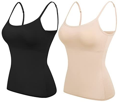 AOOPOO 2PCS Donna Canotta con Reggiseno Integrato Spalline Regolabili Canottiera con Reggiseno Invisibile Incorporato Senza Ferretto Collo Tondo Canottiera di Base Top