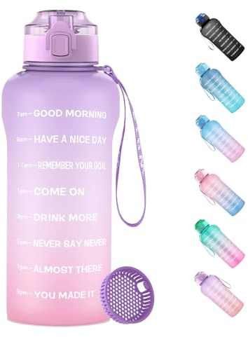 WEMEET Trinkflasche 1.5 Liter, Wasserflasche Auslaufsicher, 1500ml Trinkflasche Sport Kohlensäure Geeignet, BPA Frei Sportflasche mit Filter und Zeitmarkierung für Fahrrad, Fitness LILA PINK