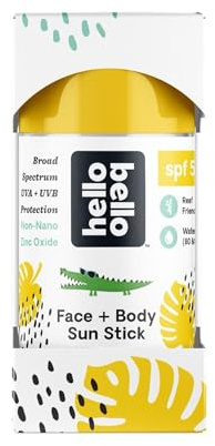 Hello Bello Mineral SPF 50 Face & Body Sunscreen Stick, Water Resistant and Reef Friendly Roll On Sun Protection, 1oz