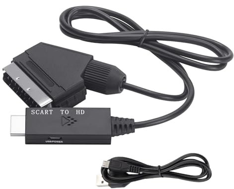 1080p SCART-auf-HD-MI-Konverter-Adapter, Plug-and-Play mit USB-Stromversorgung, Unterstützt 1080p 60 Hz, 720p 60 Hz, HD-Bild für TV, DVD, VHS-Videorecorder
