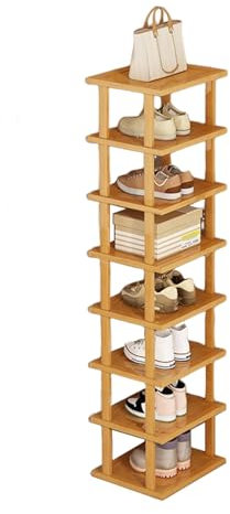 Haloppe 5/7/8 Tiers Vertical Shoe Rack,Wood Narrow Shoe Organizer, Space Saving Small Corner Shoe Shelf,Free Standing Storage Display Rack,Planter Holder for Living Room Bathroom,No-Tool Need XL