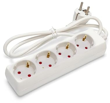 Weiße 4-Wege-Steckdosenleiste ohne Schalter, 1,5 m, 3G, 1,5 mm², ideal zum Anschluss mehrerer elektrischer Geräte zu Hause oder im Büro.
