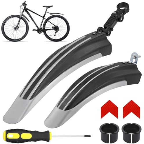 Hejo Set Parafanghi Bici, 24-29 Pollici Parafango Bici Universale con 2 Adesivi Riflettenti Freccia Rossa, Parafango Bici da Corsa Regolabile MTB (Grigio)