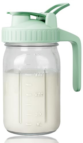 VA1KENE Jarra de leche materna de 32 onzas, 1 tarro de cristal Qurat con tapa abatible y boquilla de vertido, jarras de agua 100% herméticas a prueba de fugas para té helado de sol, jugo, café frío,