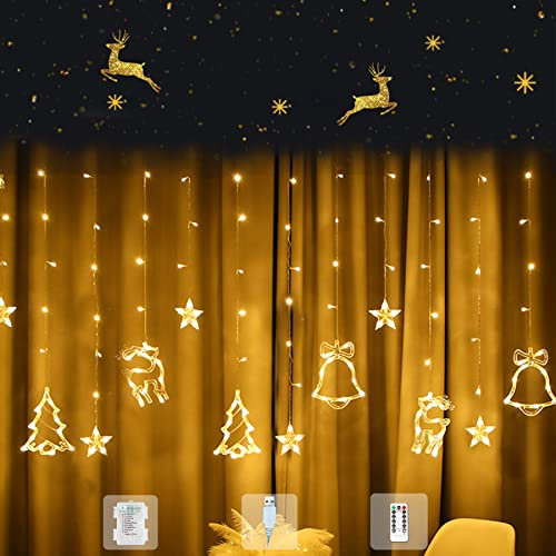 Woukksy Tenda Luminosa Natale 2024 3.5m Luci di Natale da Interno Esterno a Batteria/USB, Bianco Caldo Catena Luminosa con 8 Modalità e Telecomando per Addobbi Natalizie, Finestre, Balcone