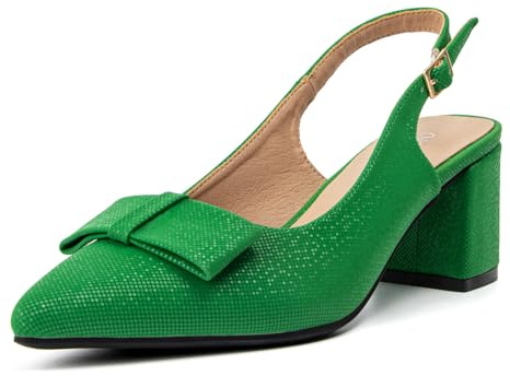 Women's Low Chunky Glitter Bow Slingback Heels Pointed Toe Block Bowknot Pumps for Women Soft Lady Daily Dress Office Wedding Party Pump Shoes Strap Buckle - 7.5 Green
