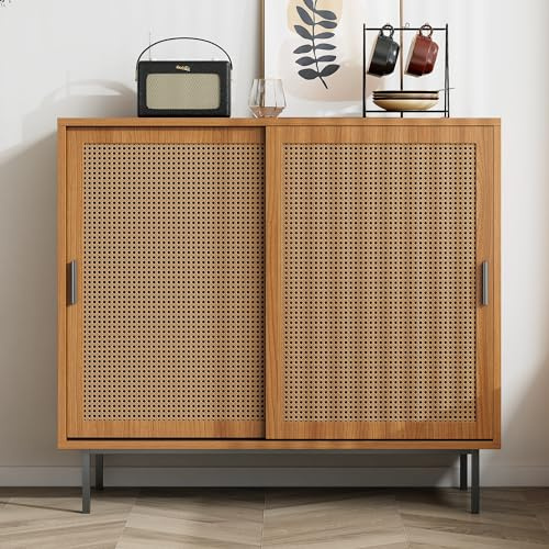 KAZZIO Aparador de cocina, cómoda armario de almacenamiento con 2 puertas correderas y estante ajustable, armario auxiliar de estilo rústico para salón, comedor.