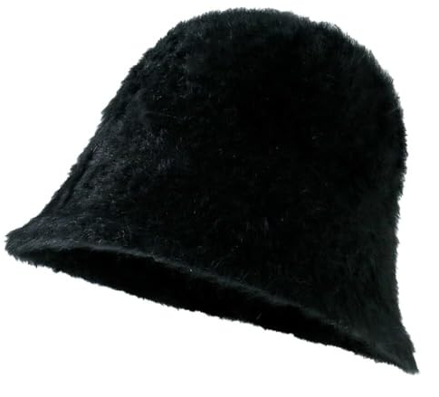 xinrishe 2025 Faux Pelz Eimer Hut Nette Beanie Hüte Frauen Winter Plüsch Fisherman Caps Warme Schädel Kappe Y2K Mode Zubehör(Black)